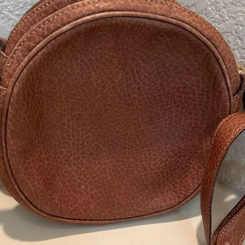 Bally Pebbled Leather Double Circle Crossbody Bag Cognac Brown Quiet Luxury